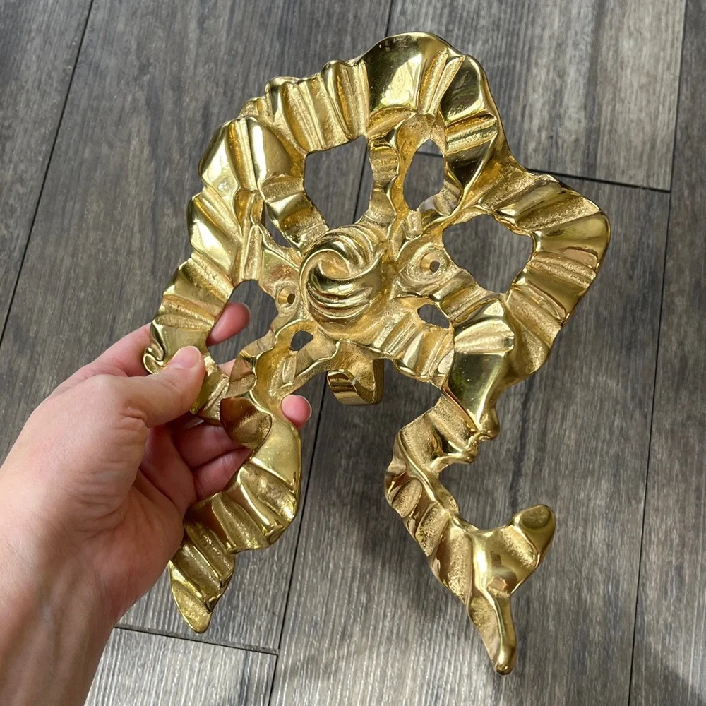 Vintage The Bombay Company Solid Brass Ribbon Bow Wall Hook Hanger
